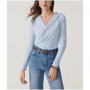 OGL Surplice Ruched Pullover Hoodie Baby Blue Size 2XL NWT Wrap Top Work Office